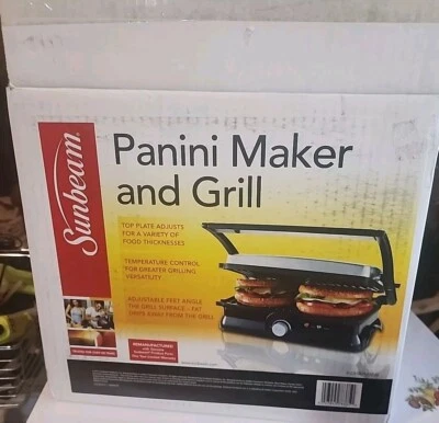 Sunbeam Panini Maker Grill 2 in 1. Temperature Control~Black,silver Open Box,  - Image 1 of 4