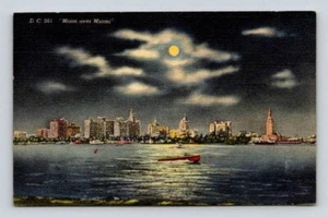 Moon Over Miami Florida Night Postcard - Picture 1 of 2