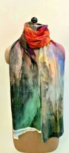 Brand New Multi-colour Artistic Print Silk Wool Women's Winter Scarf/Stole/Shawl - Picture 1 of 3