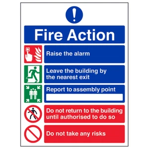 5 Point Fire Action Notice/Do Not Take Risks Health & Safety Signs - Picture 1 of 1