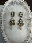 Vintage Style Cameo S925 Sterling Silver Gold Plated Earrings