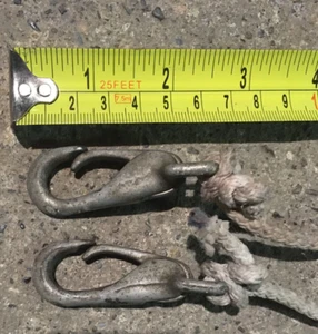 Vintage Pair Of Hooks * Clevis Spring Clip Latches On Rope - Picture 1 of 5
