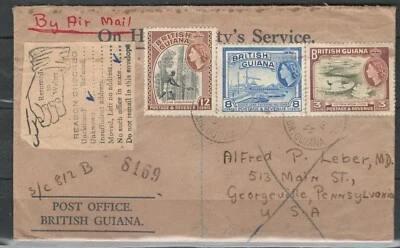 GUIANA BRITISH ASIA REGISTERED AIR MAIL QEII COVER USA WRONG ADDRESS LOT (BCL67) - Image 1 of 2