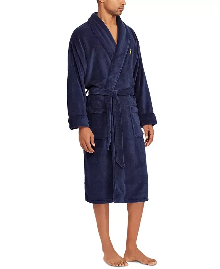 Polo Ralph Lauren Rl91 100 Cotton French Terry Robe S/m Navy