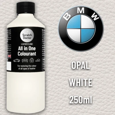 THE SCRATCH DOCTOR Pintura de cuero para asiento de coche BMW BLANCO ÓPALO. Tinte todo en uno 250 ml para reparar.