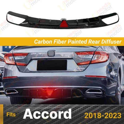 For Honda Accord 2018-2023 Carbon Fiber Print Rear Diffuser Red LED Brake Light - Image 1 of 4