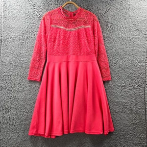 Womens Dress Size S Coral Pnk Stretch Knit Lace Bodice Knee Length A-line - Picture 1 of 12