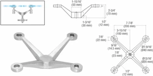 CRL PMH4BS Brushed Stainless 4-Way Arm Heavy Duty Post Mount Spider Fitting - Picture 1 of 2