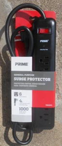 Prime General Purpose Surge Protector Black PB802225 6 Outlet 4 Foot Power Cord! - Picture 1 of 4