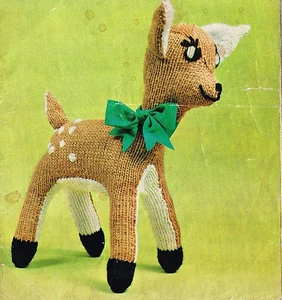 Toy Baby Deer knitting pattern. Vintage Laminated copy. - Picture 1 of 1