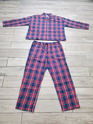 Hanna Andersson adult unisex men's women's 100% cotton red navy plaid pajama set - Image 1 of 4