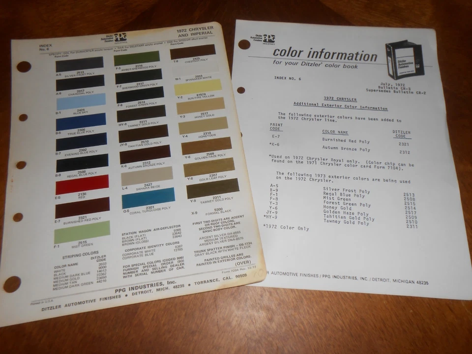 1972 CHRYSLER и IMPERIAL краски цвет сколы брошюра / 25 фишек + коды и многое другое! - Изображение 1 из 1