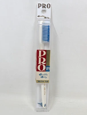 全新 复古 Pro Double Duty #900 成人 坚固蓝色刷毛 牙刷 带尖头 — 第 1/2 张图片