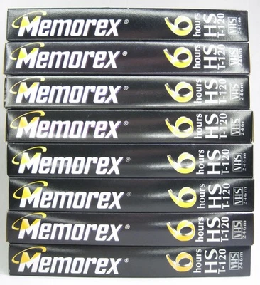 Lote de 8 fitas VHS vintage usadas Memorex modelo T-120 HS 6 horas com caixas - Imagem 1 de 4