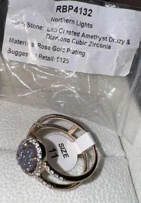 Anel RBP 4132 criado em laboratório ametista drusa e diamante CZ tamanho 11 - Imagem 1 de 3