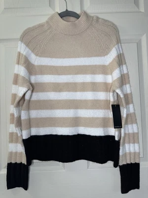 Suéter Rafaella Acogedor Otoño Rayas Cuello Simulado Beige Blanco Negro Talla Pequeña Nuevo con Etiquetas Foto 1 de 4