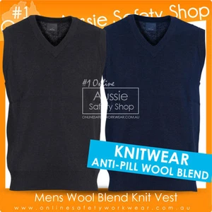 UNISEX ANTI-PILL PULLOVER WINTER WOOL BLEND KNIT VEST - Navy/Black - SZ XXXS~4XL - Picture 1 of 3