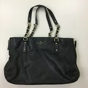 KATE SPADE NEW YORK Medium/Large Black Leather Striped Lining Handbag Purse Bag - Picture 1 of 12