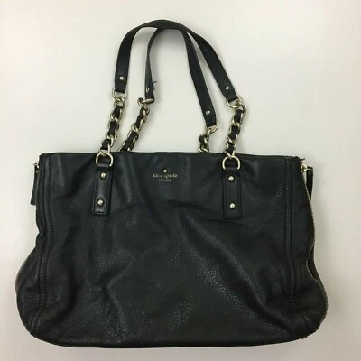 KATE SPADE NEW YORK Cuero Negro Forro a Rayas Mediano/Grande Bolso de Mano Cartera Foto 1 de 4