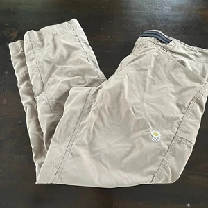Moutain Hardwear Mens Belted Hiking Cargo Pants Khaki Tan Size L Logo Pockets - Picture 1 of 4