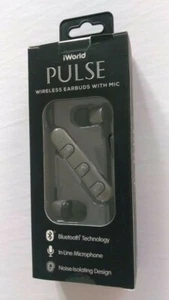 iWorld Pulse Wireless Bluetooth Earbuds In-line Microphone Black Android/iOS NEW - Picture 1 of 4