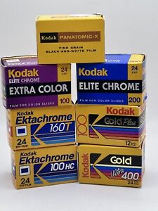 7 Sealed Kodak Film Rolls- Gold, Extra Color, Elite Chrome, Panatomic,Ektachrome