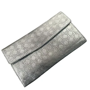 Lodis Perforated Trifold Flap Wallet Black Leather Card ID Holder Womens - Picture 1 of 16