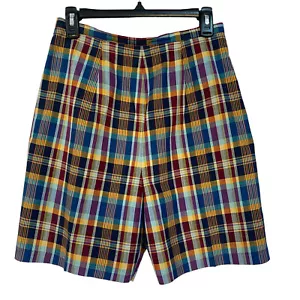 Vintage 1950s Eastmoor Shorts Size 15/16 Blue Purple Maroon Plaid Pedal Pushers - Picture 1 of 6