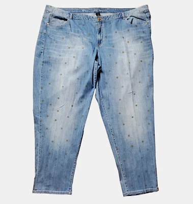 Pantalones de mezclilla Lane Bryant tiro bajo boyfriend lunares dorados para mujer 28x31 lavado medio Foto 1 de 4
