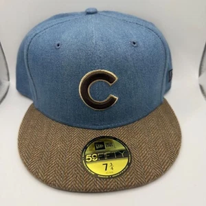 New Era 59Fifty Chicago Cubs Denim/Tweed Fitted Hat Size 7 3/4 - Picture 1 of 5