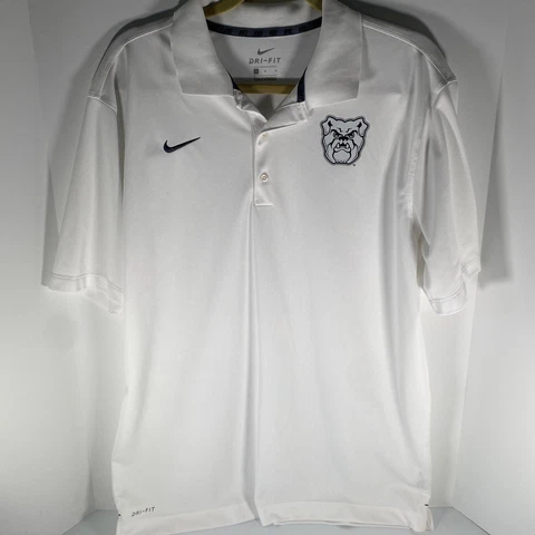 Nike Dri Fit Mens Golf Polo Butler Tee Shirt SS Large White 3 Button Collared Cover