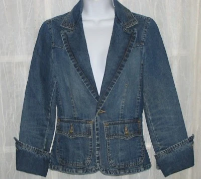 CHAQUETA BLAZER CORTA VAQUERA AZUL DENIM AJUSTADA PERISCOPE ABRIGO S Foto 1 de 4