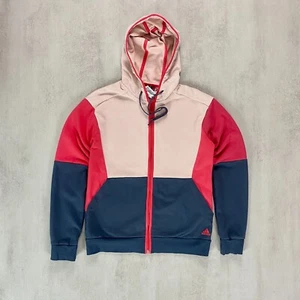 Adidas Womens Hoodie Sz M 12-14 Pink Grey Red Colourblock Retro Logo Streetwear - Picture 1 of 9