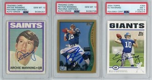 Peyton Eli & Archie Manning Autographed Topps Rookie Cards PSA/DNA Gem Mint 10