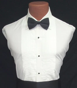 Men's Ivory Off-White Pleated Front Laydown Collar Tuxedo Shirt Wedding Prom  - Picture 1 of 2