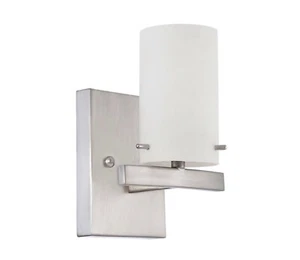 Sunset F2531-80 Boca Opal Glass 1 Light Vanity Sconce Bright Satin Nickel - Picture 1 of 1