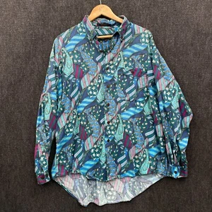 Colours by Alexander Julian Mens Size Large Button Down Shirt Green Blue Tie AOP - Picture 1 of 12