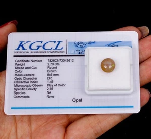 Piedra preciosa redonda de ópalo marrón etíope natural de 9 mm de 2,70 quilates con certificación AAA - Imagen 1 de 4