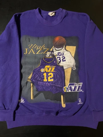 Vintage 90s Utah Jazz Nutmeg Mills NBA Sweatshirt Karl Malone John Stockton Cover