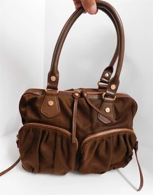 Bolso de Mano MZ Wallace Marrón Nailon Cuero Grande Asa Superior Foto 1 de 4