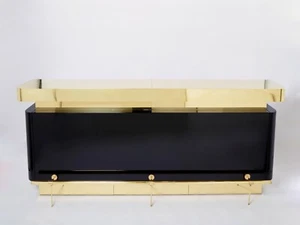 Unique J.C. Mahey black lacquered brass bar cabinet counter 1970s - Picture 1 of 12