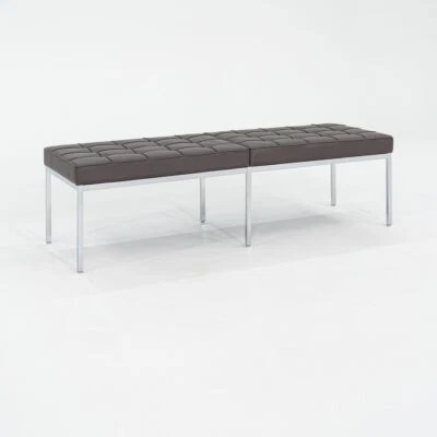 2022 Florence Knoll Three Seat Bench in Dark Brown Leather and Chromed Steel - Image 1 of 4