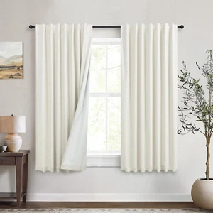 Short Black Out Curtains 54 Inch Long for Bedroom Small Window 2 Panel Back Tab - Picture 1 of 9
