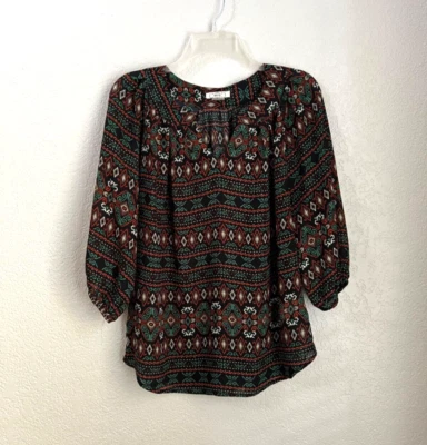 Blusa informal EZRA multicolor negra verde naranja tribal bohemia campesina L Foto 1 de 4