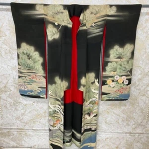Furisode Kimono Pure Silk Antique black from Japan Rare - Picture 1 of 20
