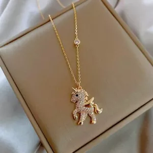 Rhinestone Unicorn Pendant Fashion Necklace Gold Alloy Brand New Jewellery - Picture 1 of 5
