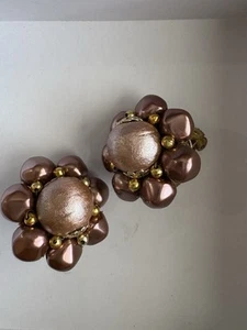 Vintage Mokka Bronze Perlen Cluster Ohrringe Clip On - Bild 1 von 6