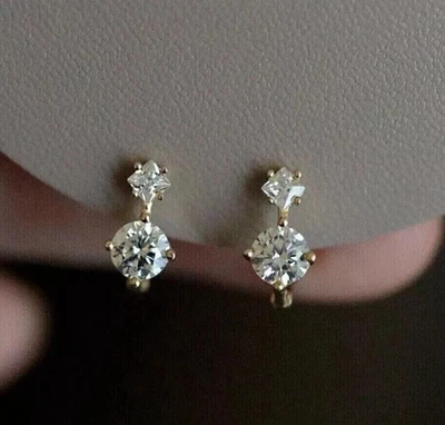 Lab-Created Diamond 2Ct Princess Cut Huggie Hoop Earrings 14K Yellow Gold Plated - Image 1 of 4