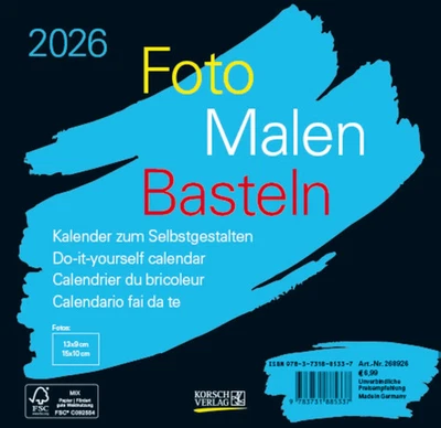 KORSCH VERLAG GMBH Foto-Malen-Basteln Bastelkalender schwarz quer 2026 | Verlag Korsch | Kalender