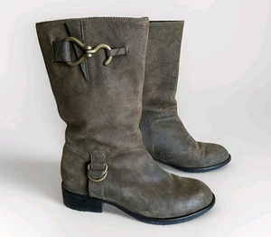 Botas de Cuero Cole Haan Talla 7 Mujer Air Tantivy Verde Medio Pantorrilla Arnés Caballo  - Imagen 1 de 13